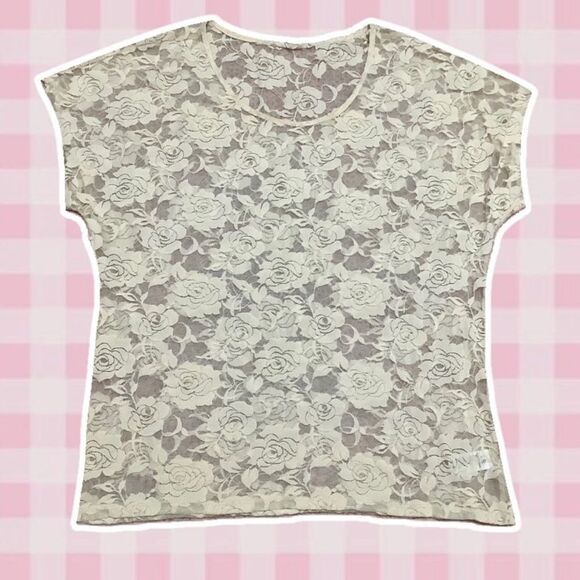 Forever 21 Coquette Sheer Floral Rose Boho Cream Lace Mesh Fairy Blouse Medium - Picture 1 of 12